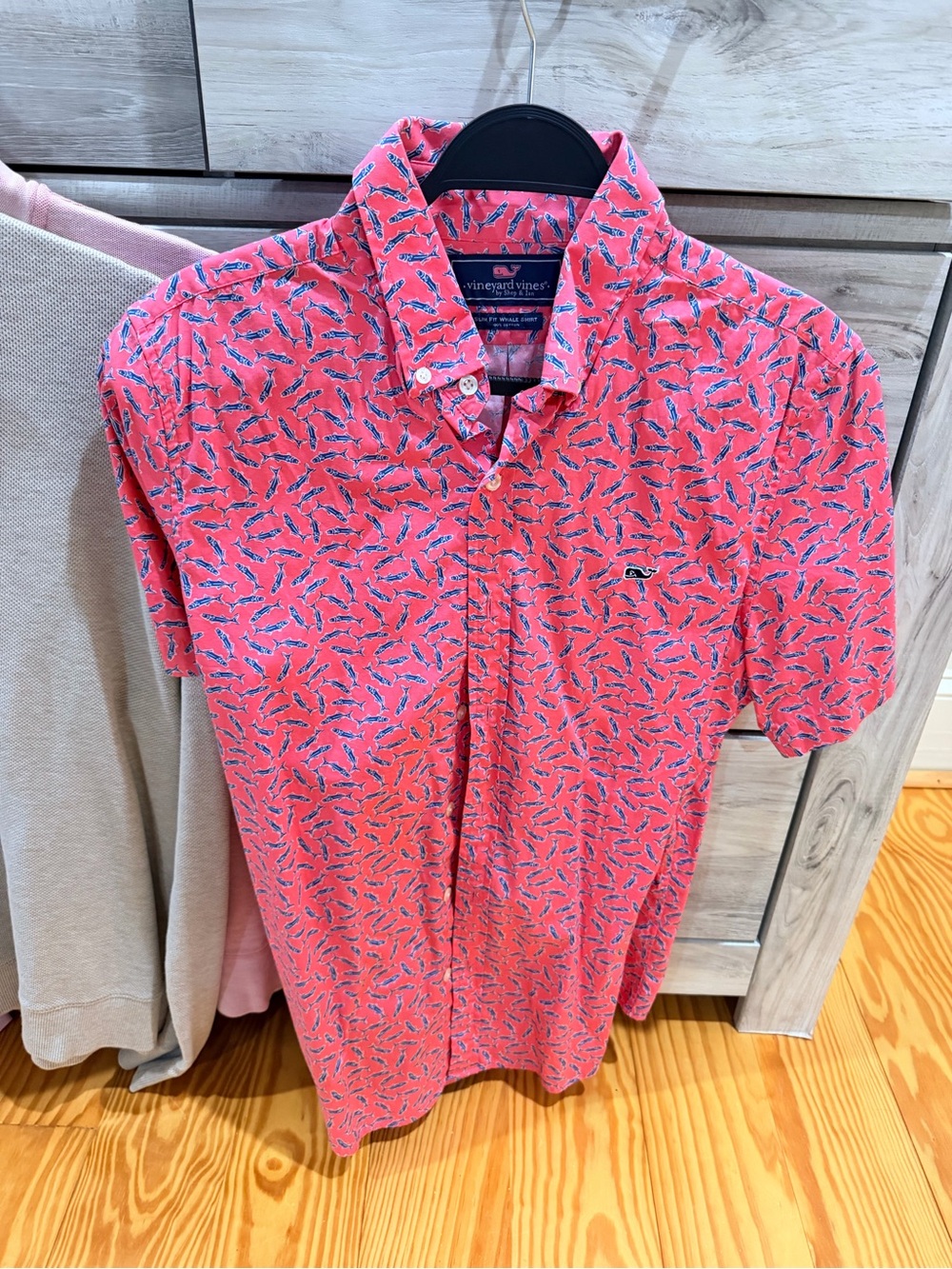 Vineyard Vines Coral Pink Short-Sleeve Patterned Button-Up Shirt